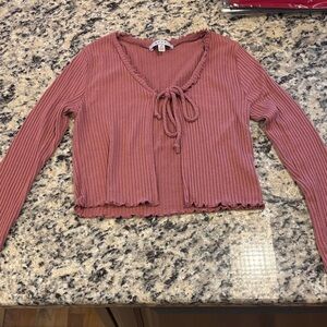 Gaze Ribbed Crop Top Cardigan Mauve